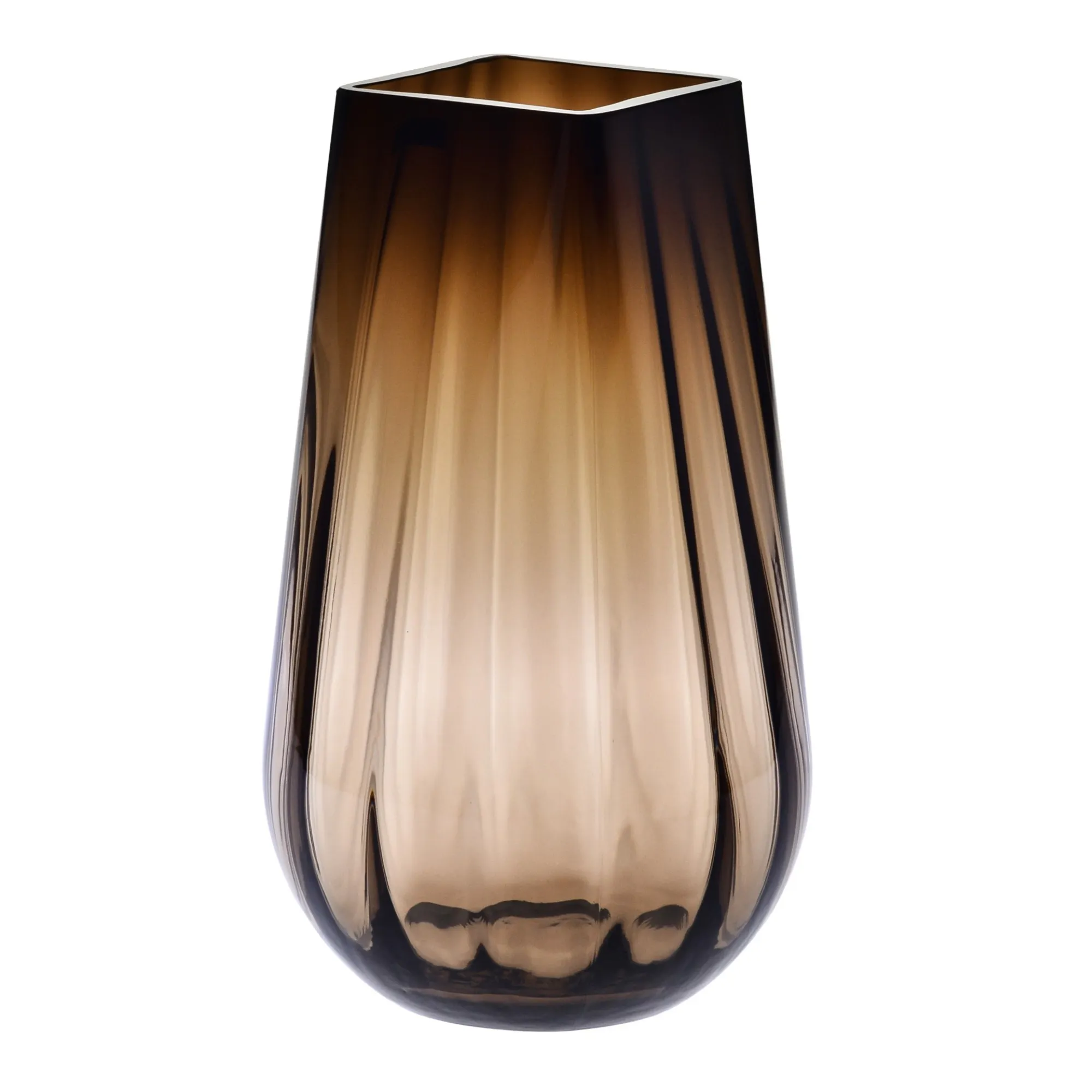 Masywny wazon ryflowany 30cm brąz dymny vaso, wazon, szklany, brązowy, kielichowy