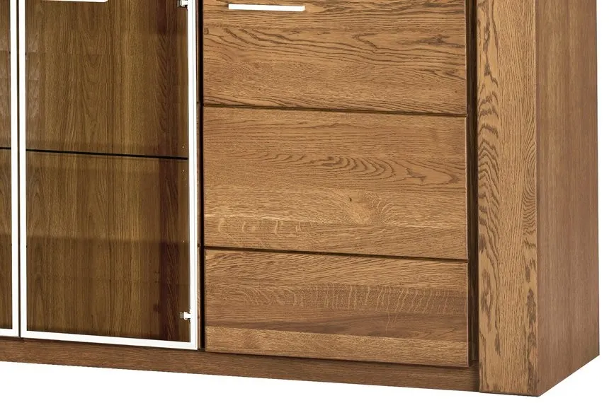 Komoda z witryną 4-drzwiowa VELVET 49 drewniana dąb rustical 201x88x42cm - TH-100-1421