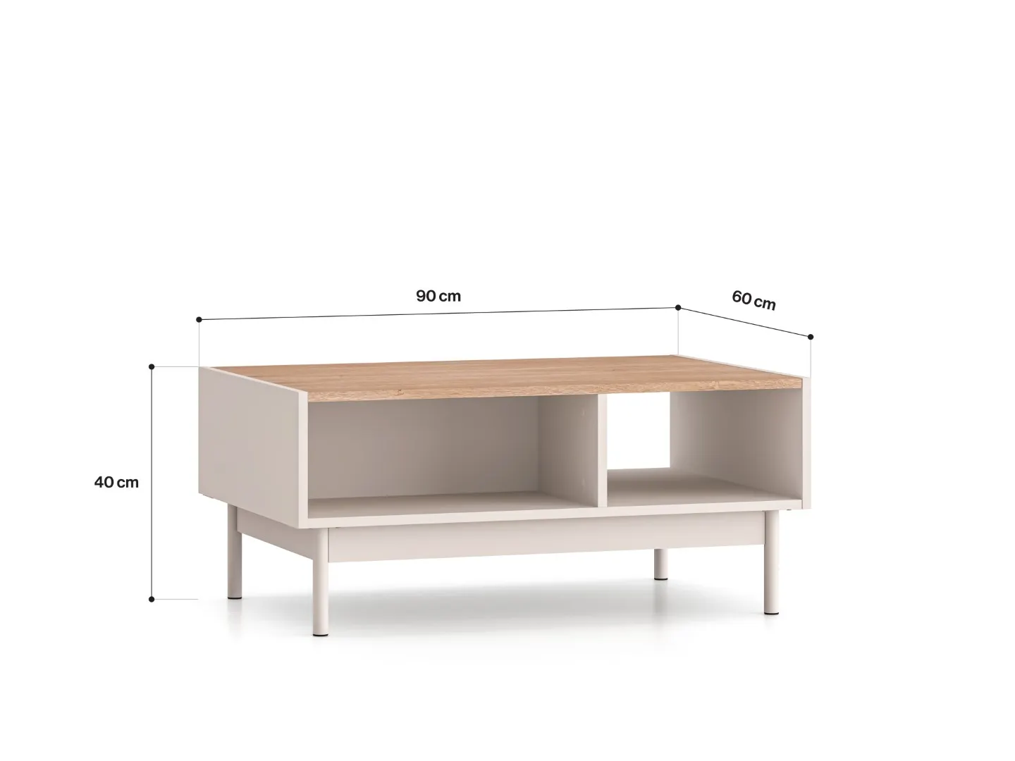 Stolik kawowy z półką DUNEA 60x90 kaszmir - dąb cremona