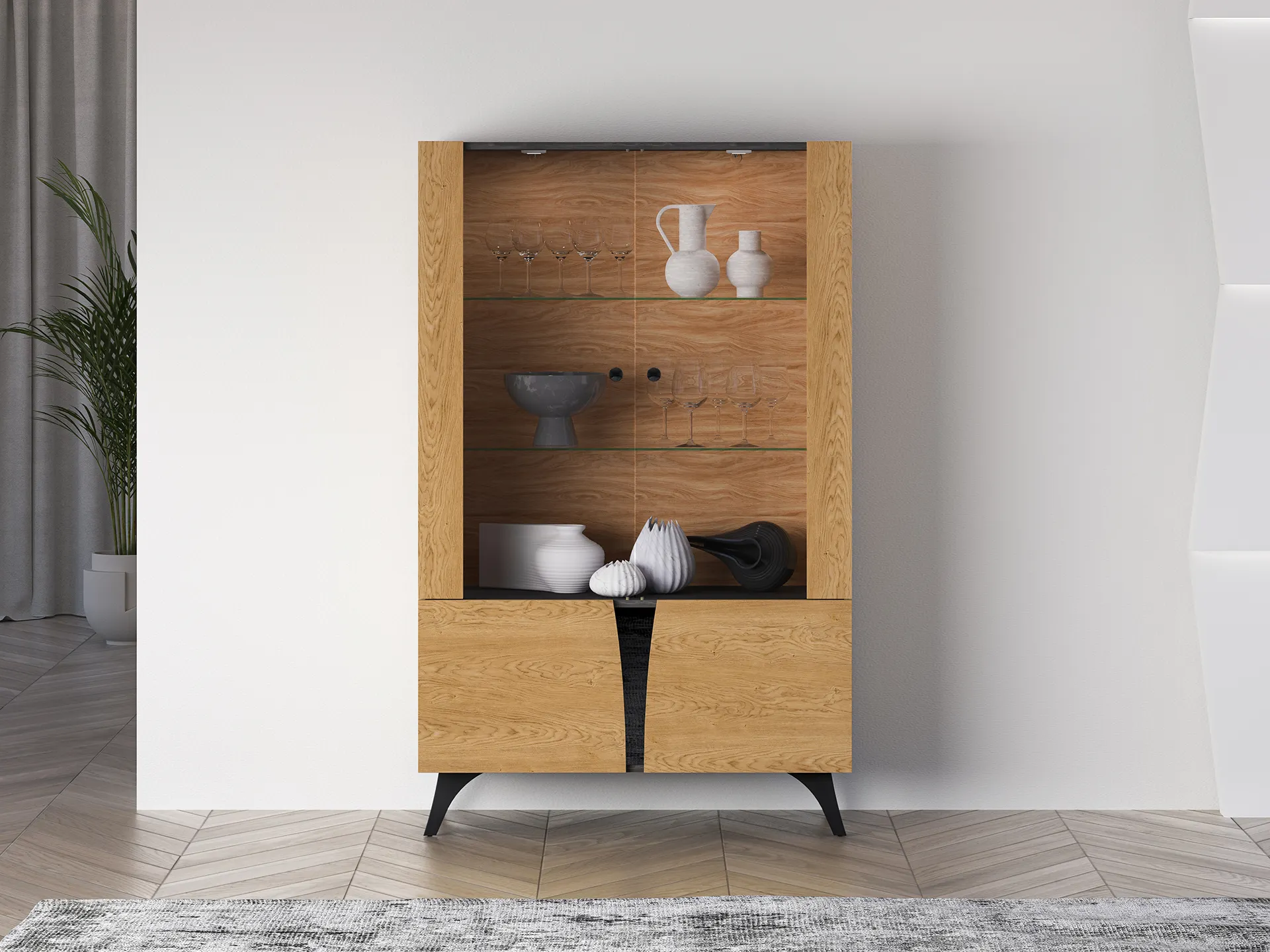 Witryna niska 2-drzwiowa TOSCANIA 03 dąb baltic dune jesion prestige czarny - 1TOSC03-001