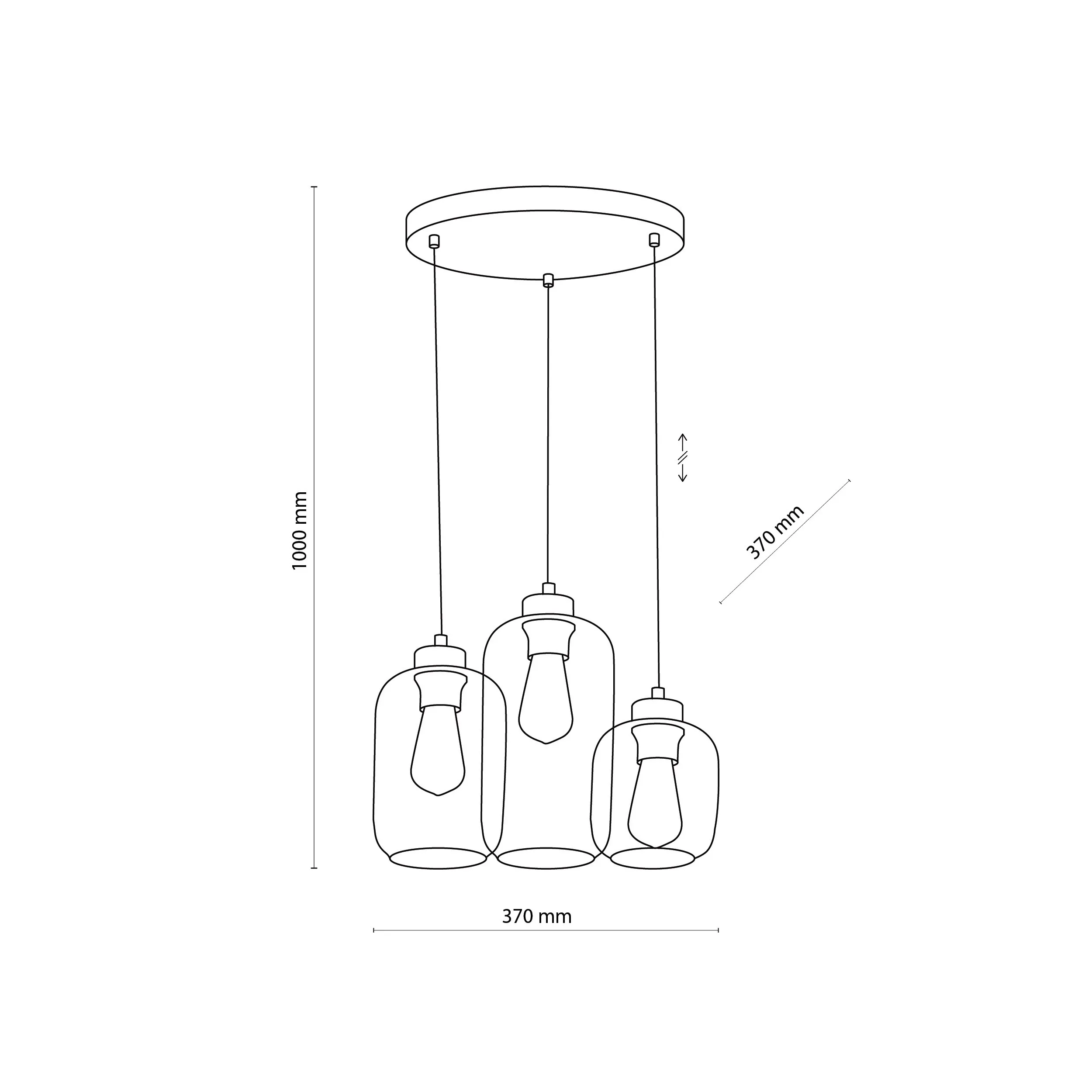 Lampa wisząca MARCO czarna z różnokolorowymi brązowy zielony transparentny kloszami w różnych rozmiarach 100x37cm - TK_3325