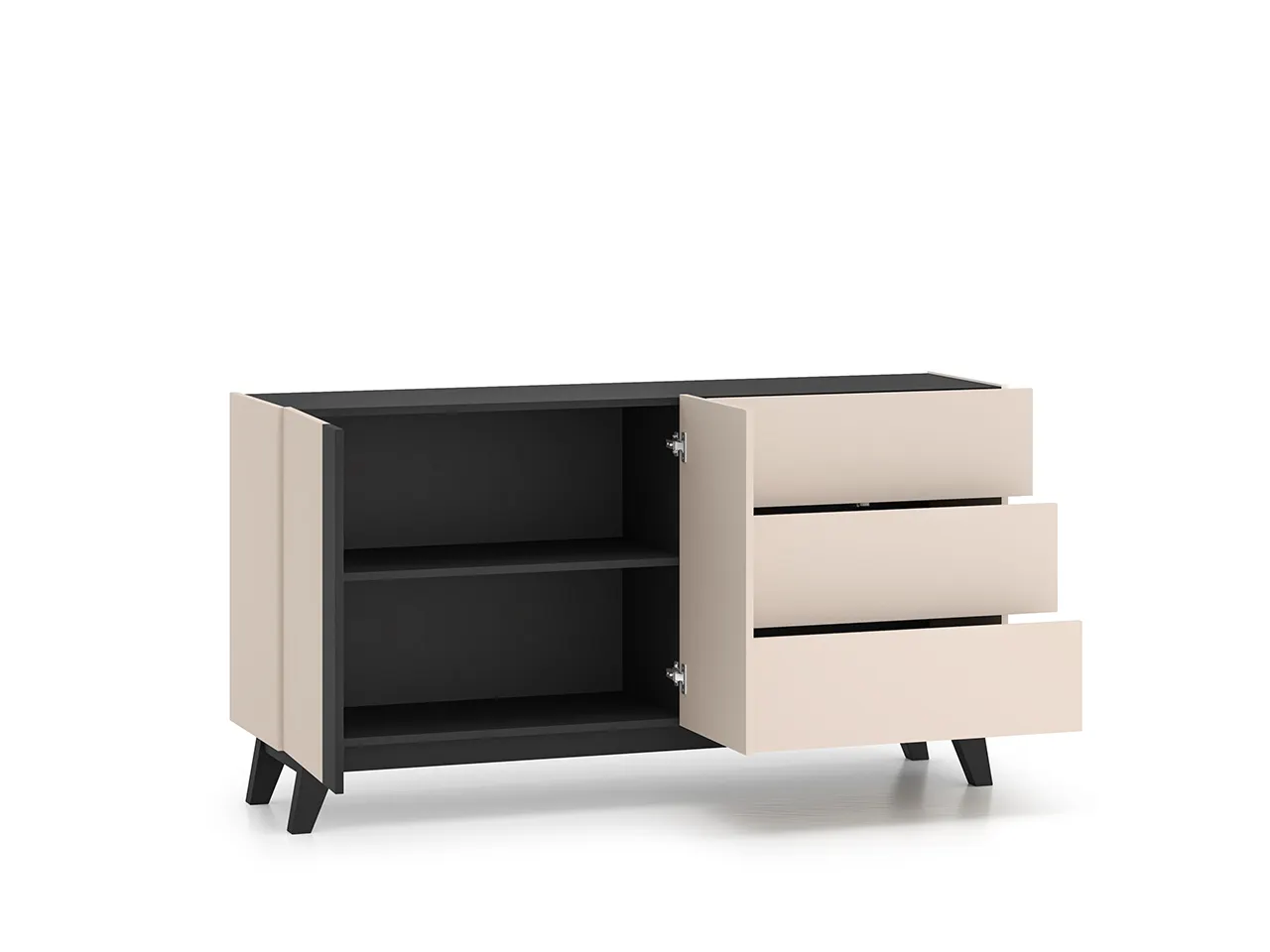 Komoda z półkami i szufladami FRESHION 160 cm beżowo-czarna - 1FRES03-001