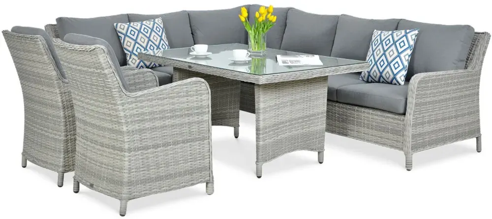 Narożnik ogrodowy modułowy MARYLAND DINING ze stołem technorattan szary Narożnik ogrodowy modułowy MARYLAND DINING ze stołem technorattan szary