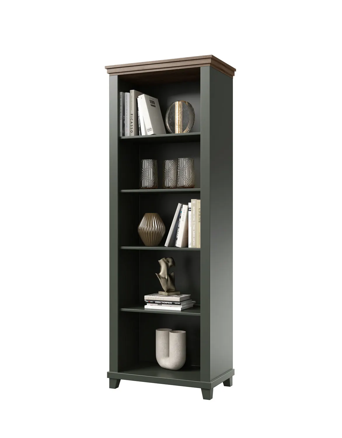 Regał z półkami EVORA 71x200 ciemnozielony/dąb Lefkas - 24ZRJU88