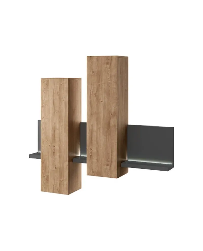 Witryna wisząca BOTA 4 dąb ribbec antracyt z oświetleniem LED 152x140x35cm