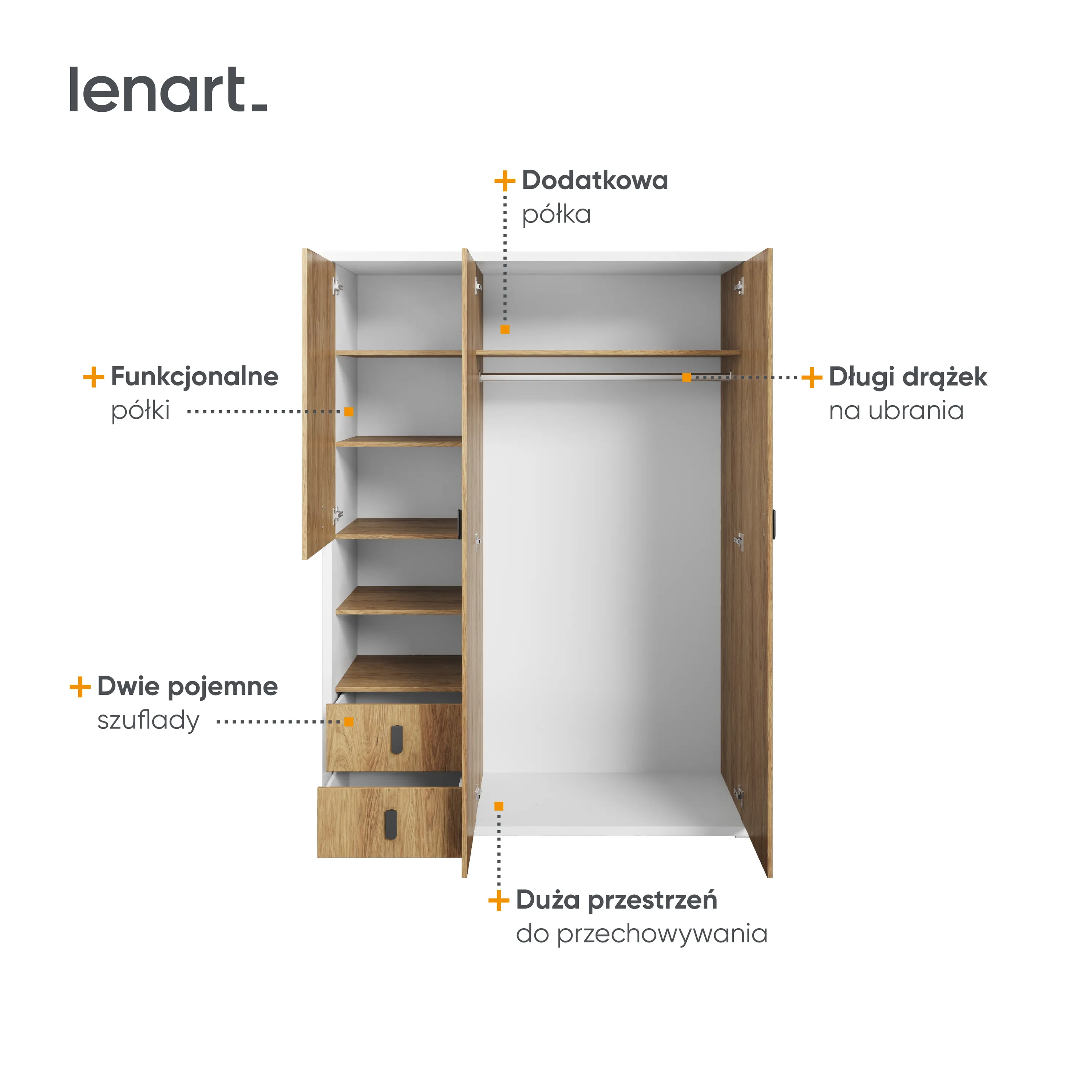 Szafa Simi MS-01 150cm biały alpejski/hikora naturalna - MS1BH