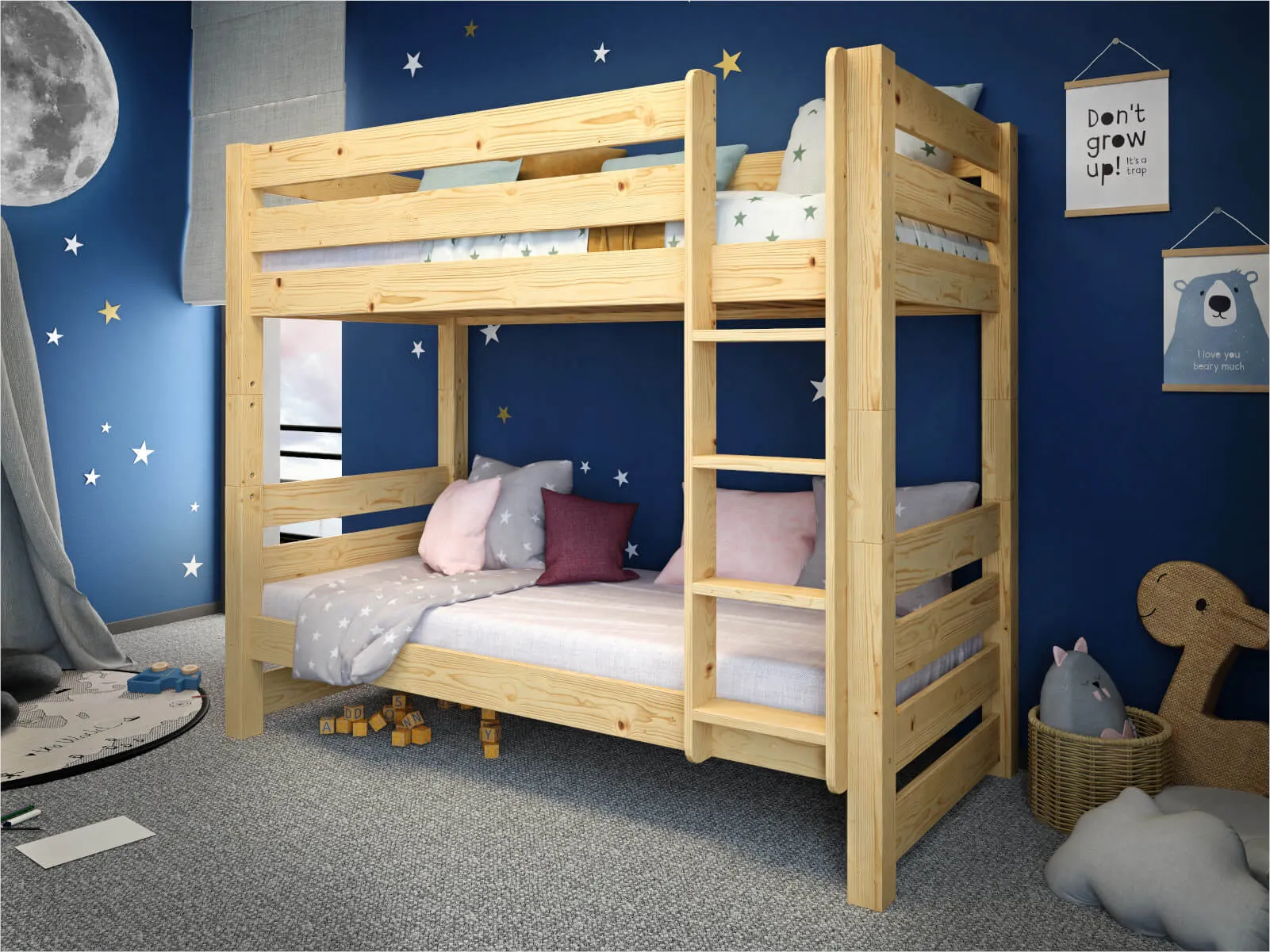 Łóżko piętrowe drewniane COSY 90x200 naturalne - LPCOSYSOS90