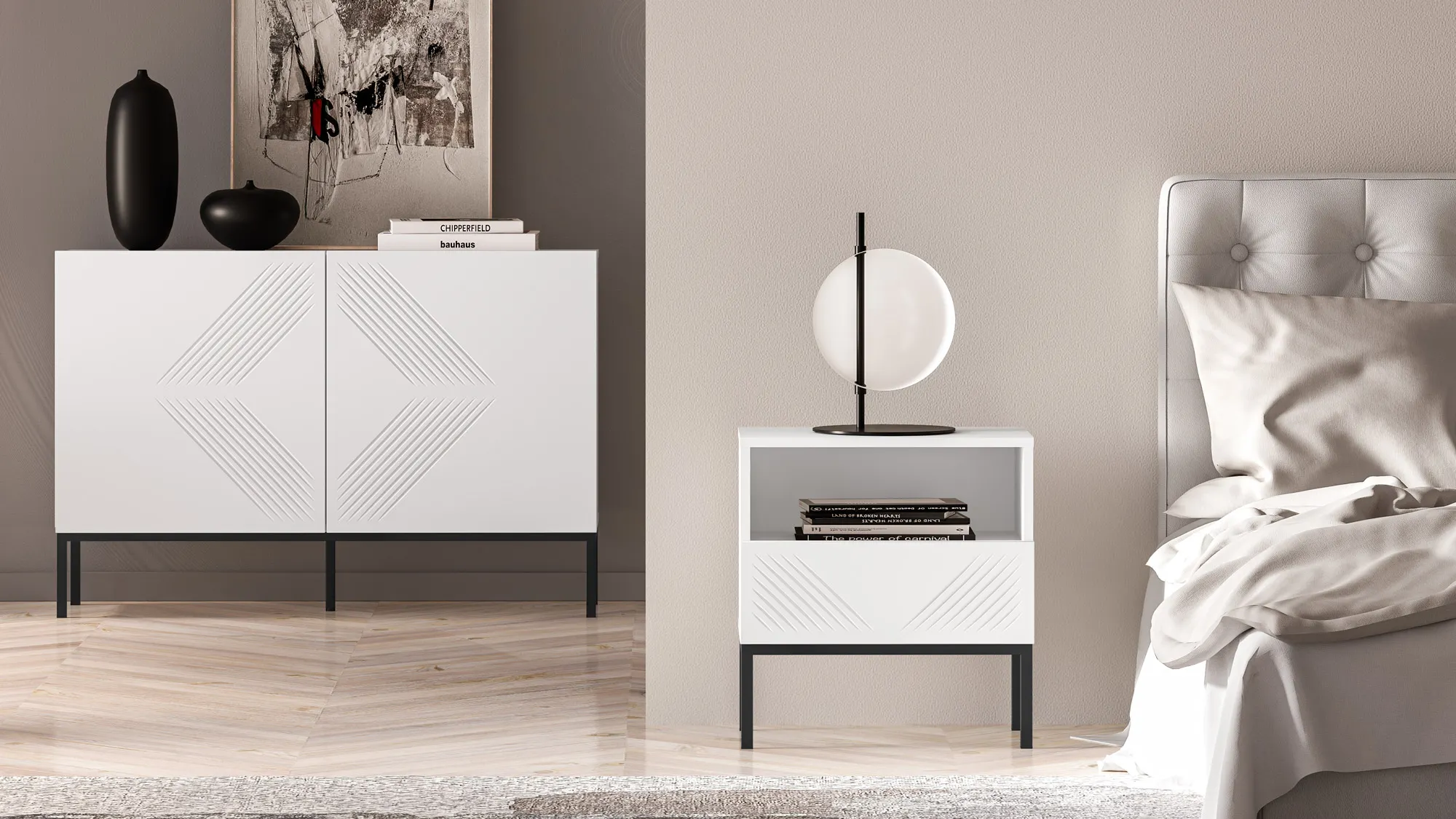 Szafka nocna z szufladą CLEARING 05 biały alpejski, podstawa-czarny - 1CLEA05-001-01
