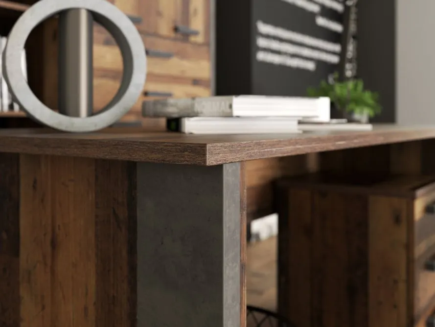 Biurko z 3 szufladami CLIF 70x160 cm - old wood vintage, beton - CLFB212R-C546