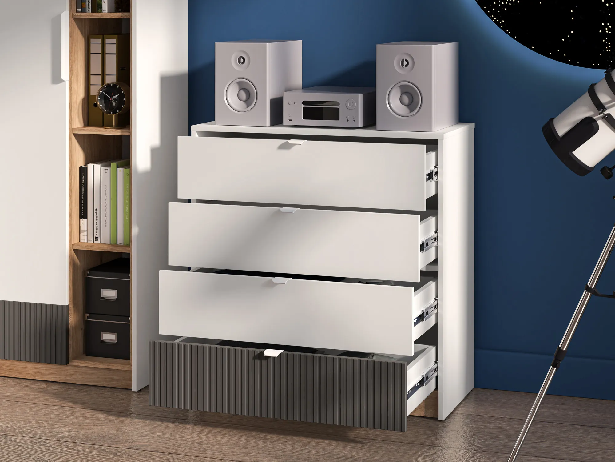 Komoda z 4 szufladami TORINO 07 Biały, Castello, Grafit - 1TORI07-001