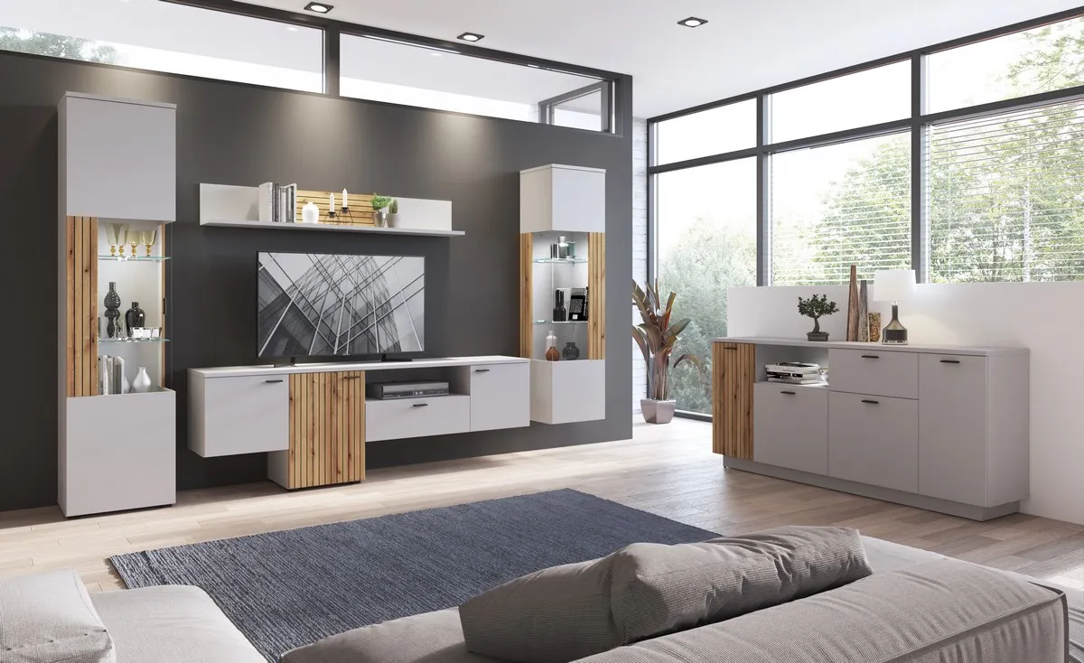 Komoda 4-drzwiowa z 1 szufladą ALVERNO ALVK03 Szary, Dąb Coast Evoke, Nadruk - 6000000013234