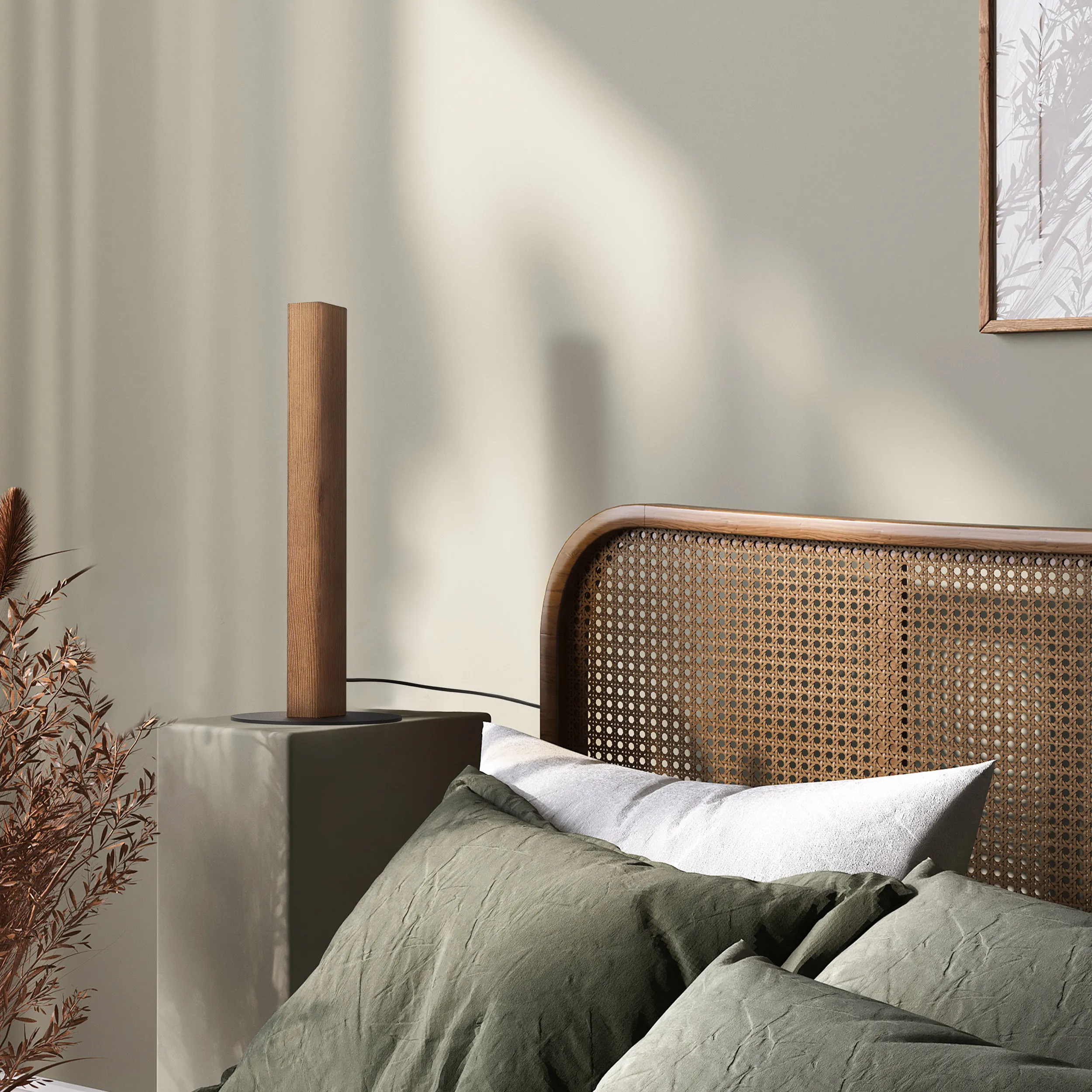 Lampka nocna TEO LED 15W orzech drewniana na czarnej okrągłej podstawie z włącznikiem - TK_1411