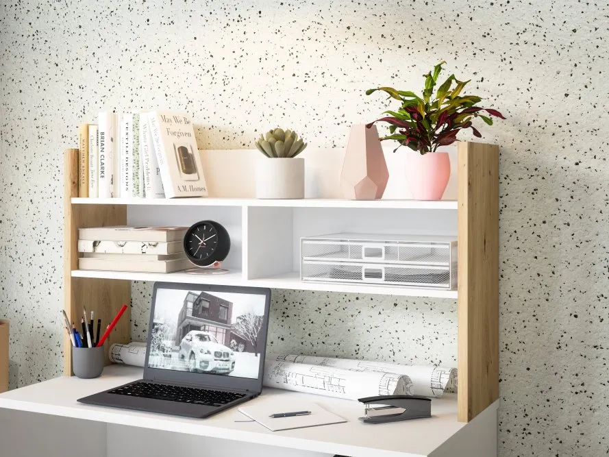 Nadstawka na biurko MODULTRICK 110 cm - biały, dąb artisan - MDUN121-M957