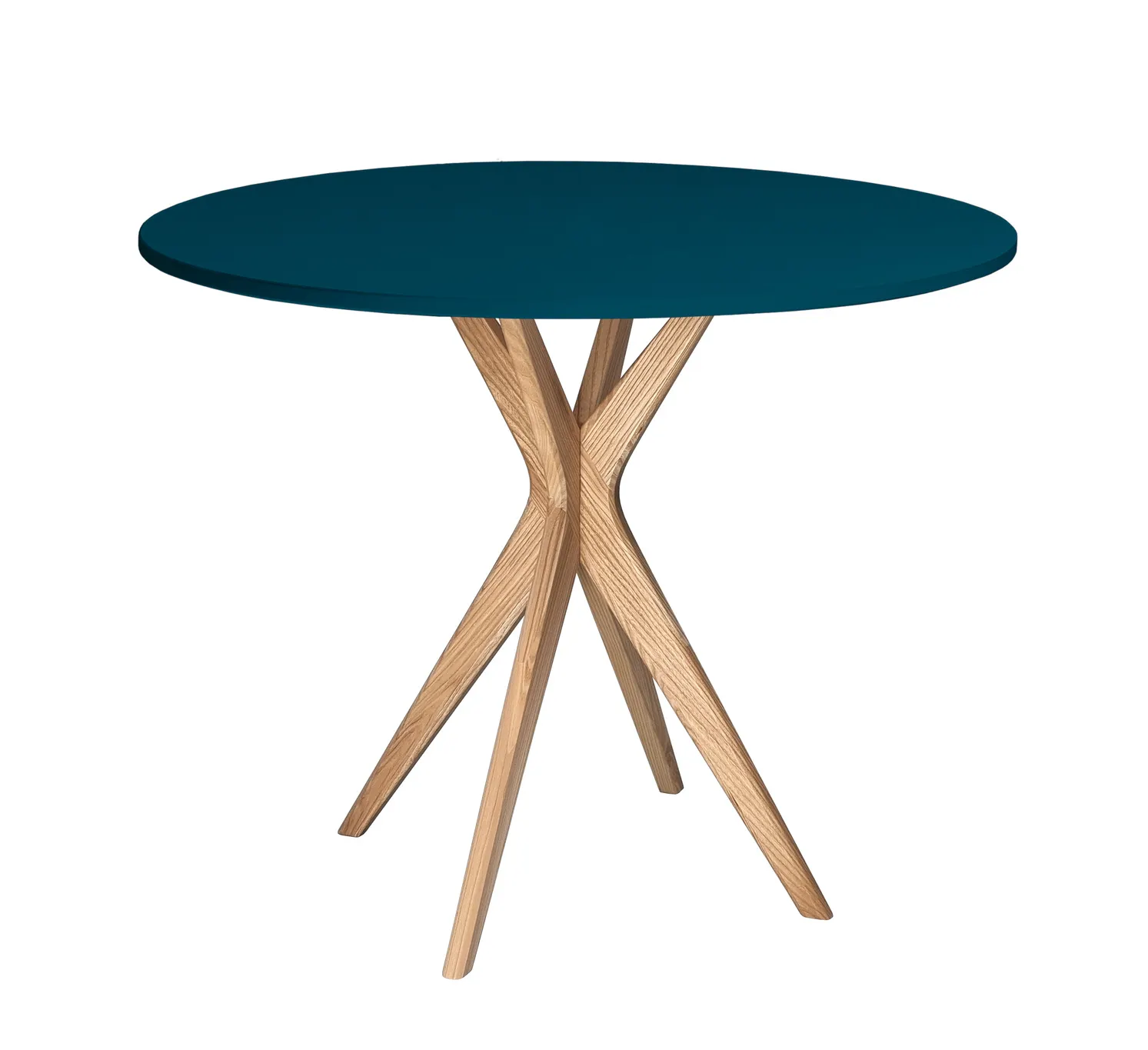 Mały okrągły stół JUBI 70x70 naturalny petrol blue Stolik kawowy, Meble, Tabela, Stół do jadalni