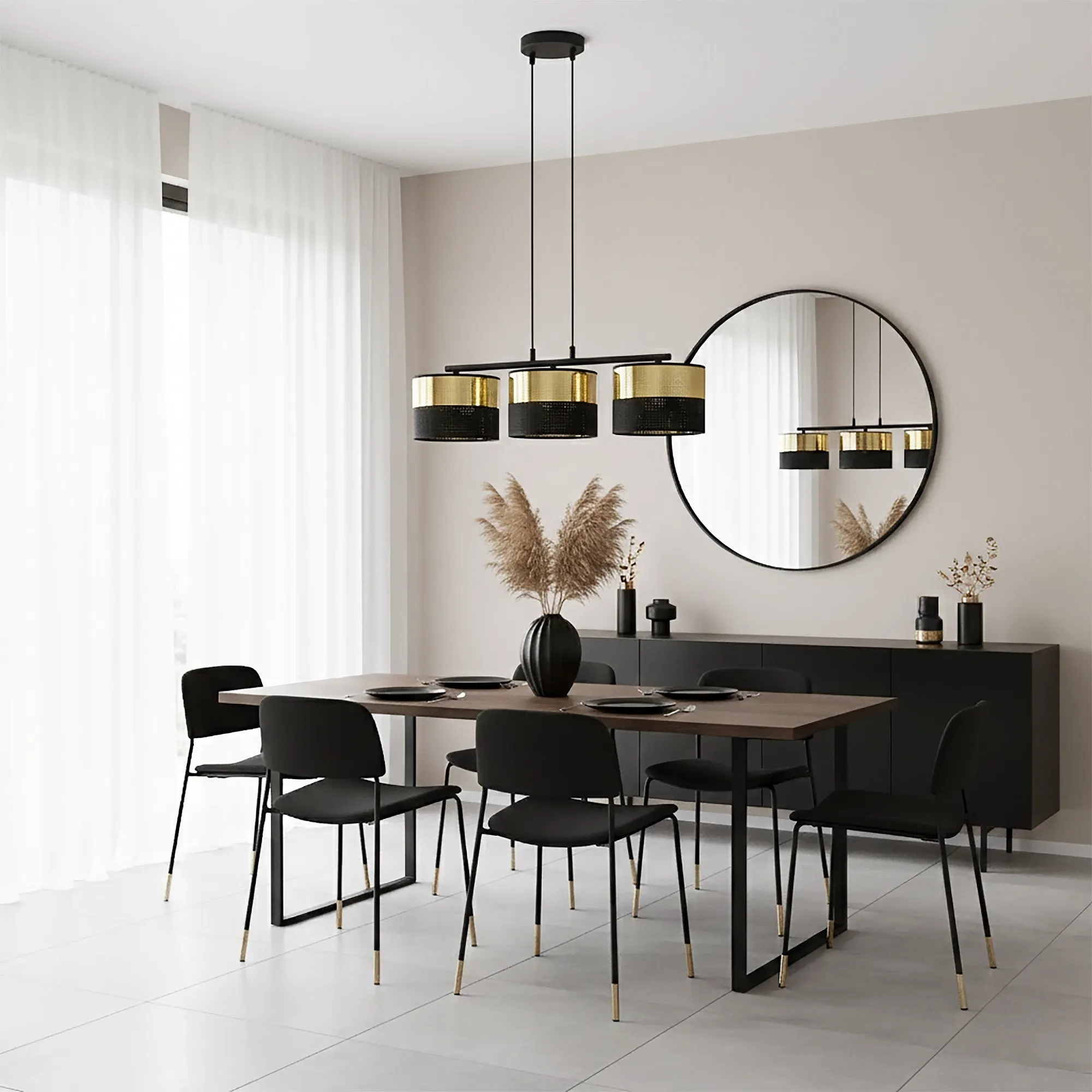 Lampa wisząca LUX 3 BL GOLD z abażurem czarna złota - 1649/3