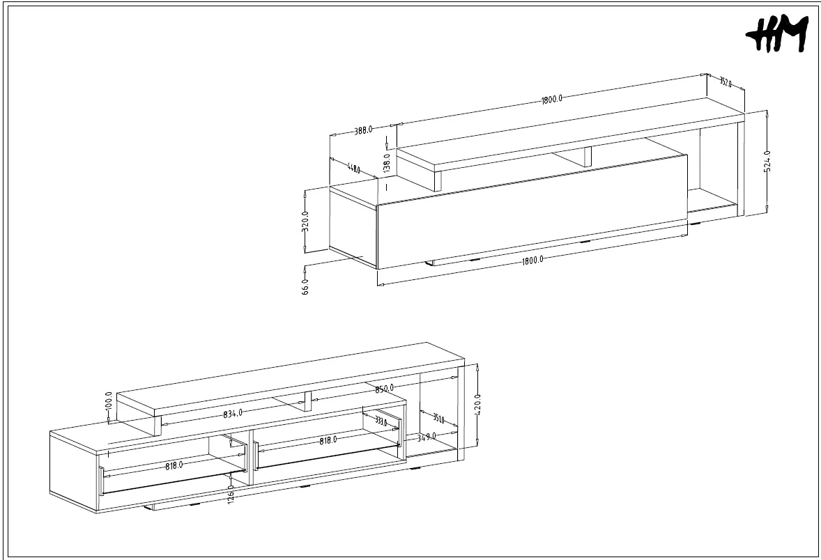 Szafka RTV BOTA 40 z szufladą czarna 219x52x45cm - 24W0FG40