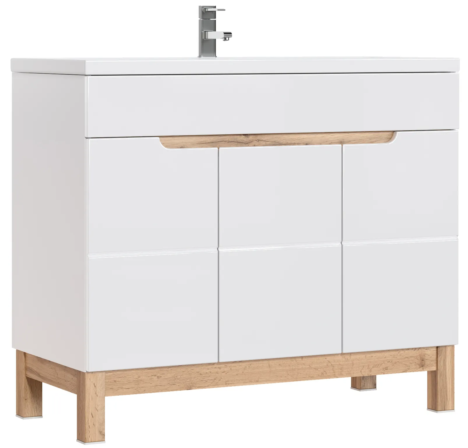 Szafka pod umywalkę 3-drzwiowa BALI biała, efekt drewna 100x84x46cm Szafka pod umywalkę 3-drzwiowa BALI biała, efekt drewna 100x84x46cm