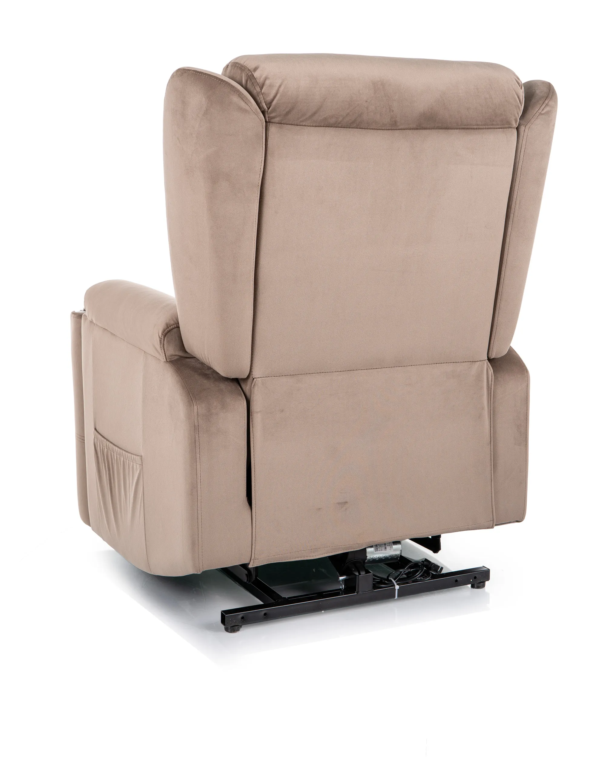 Fotel elektryczny rozkładany MINOS VELVET Bluvel 40 z funkcją pionizacji ciemnobeżowy - MINOSVCBE