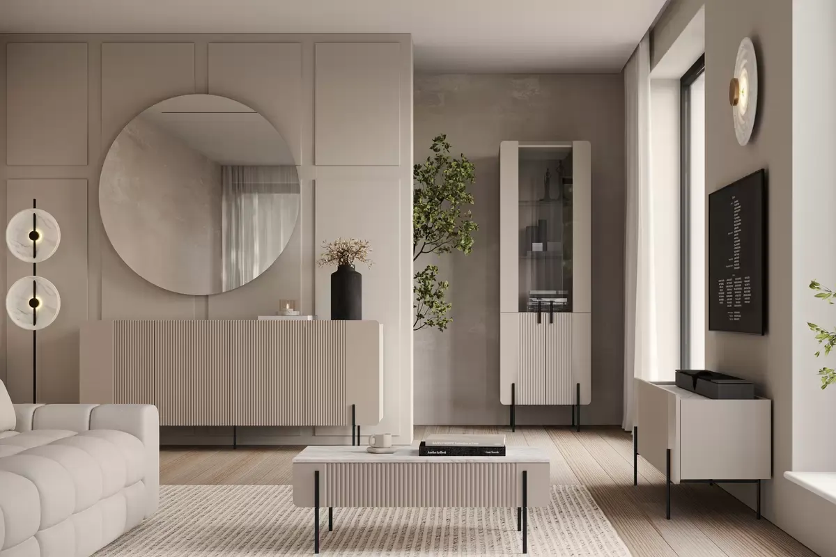 Witryna 4-drzwiowa MALMI 60cm - kaszmirowa - czarne nóżki - B_162307