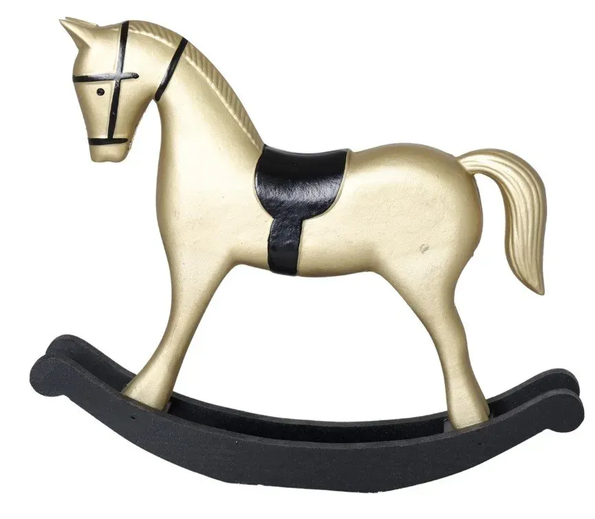 KOŃ NA BIEGUNACH drewniany DUŻY złoty KOŃ NA BIEGUNACH drewniany DUŻY złoty