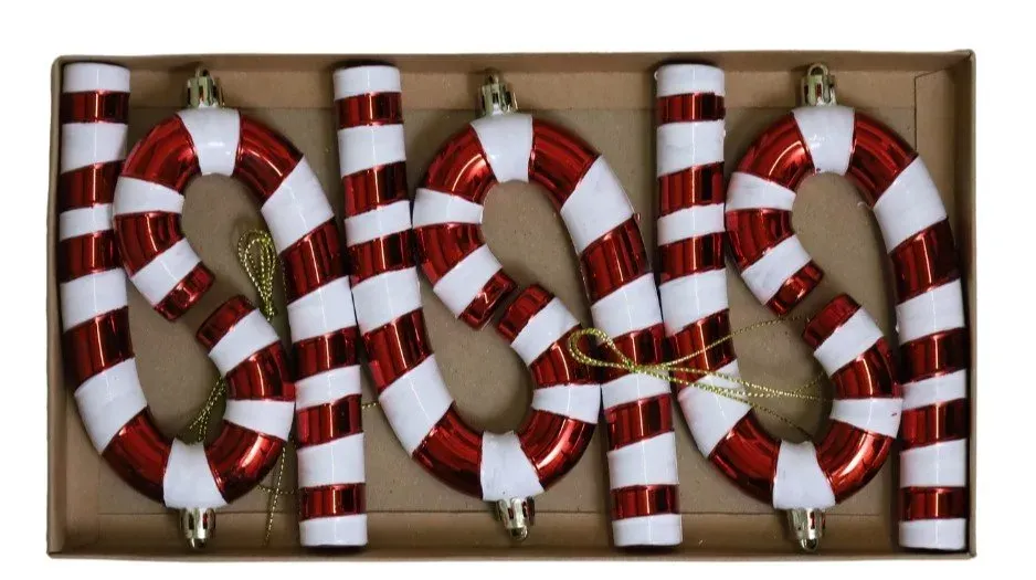 Komplet 5 lasek cukrowych na choinkę 8536 czerwono-białe Komplet 5 lasek cukrowych na choinkę 8536 czerwono-białe