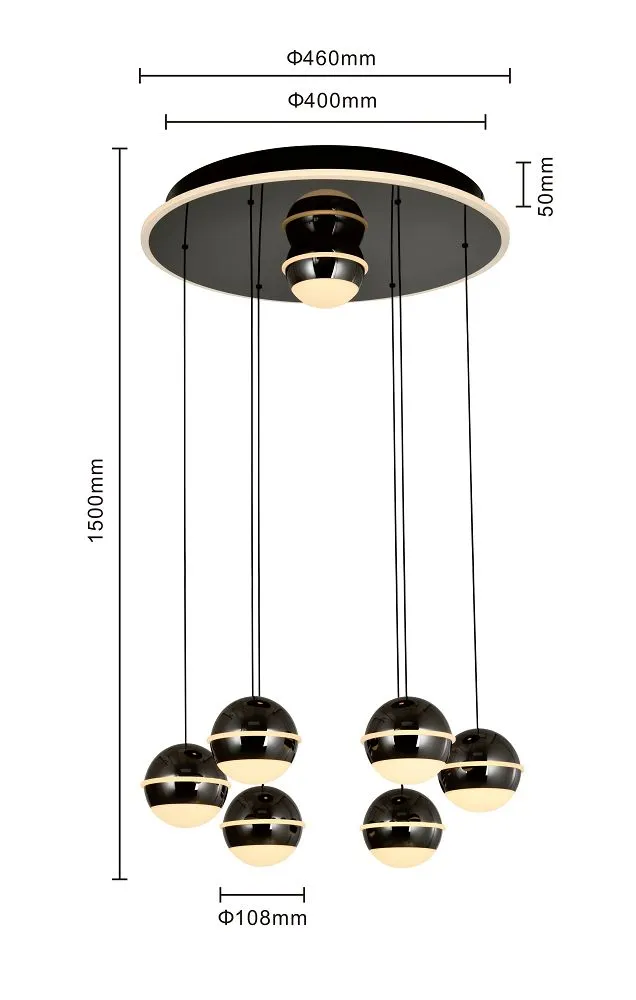 Lampa wisząca okrągła BIARRITZ 7 LED czarny chrom — zdjęcie 7