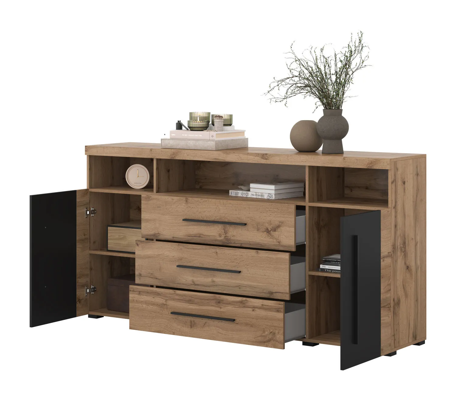 Komoda 2-drzwiowa z szufladami ROGER 2D3S (182cm) dąb wotan - 22N2ZH25