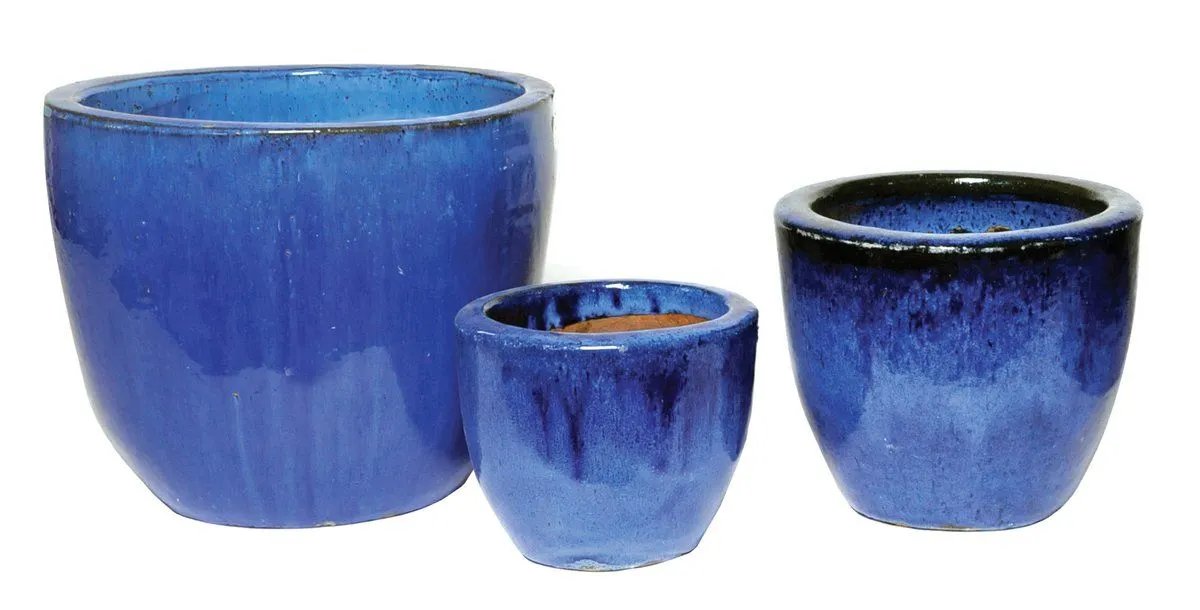 Donice ceramiczne D23 Zestaw 3 sztuk - niebieski Ceramika, Porcelana, Puchar, Garnek, Słoik