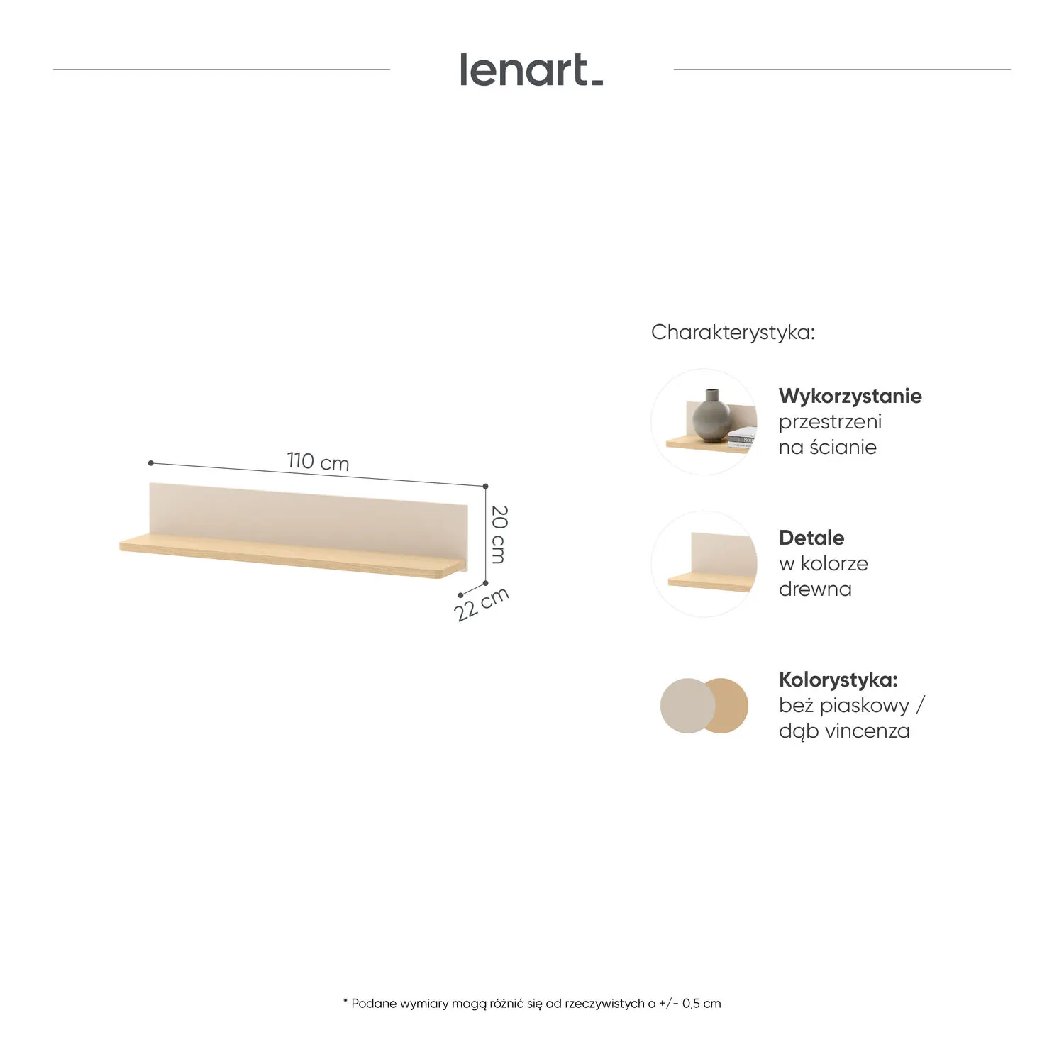Półka wisząca STORY 14 beż piaskowy dąb vincenza bielony - SO14BPVB