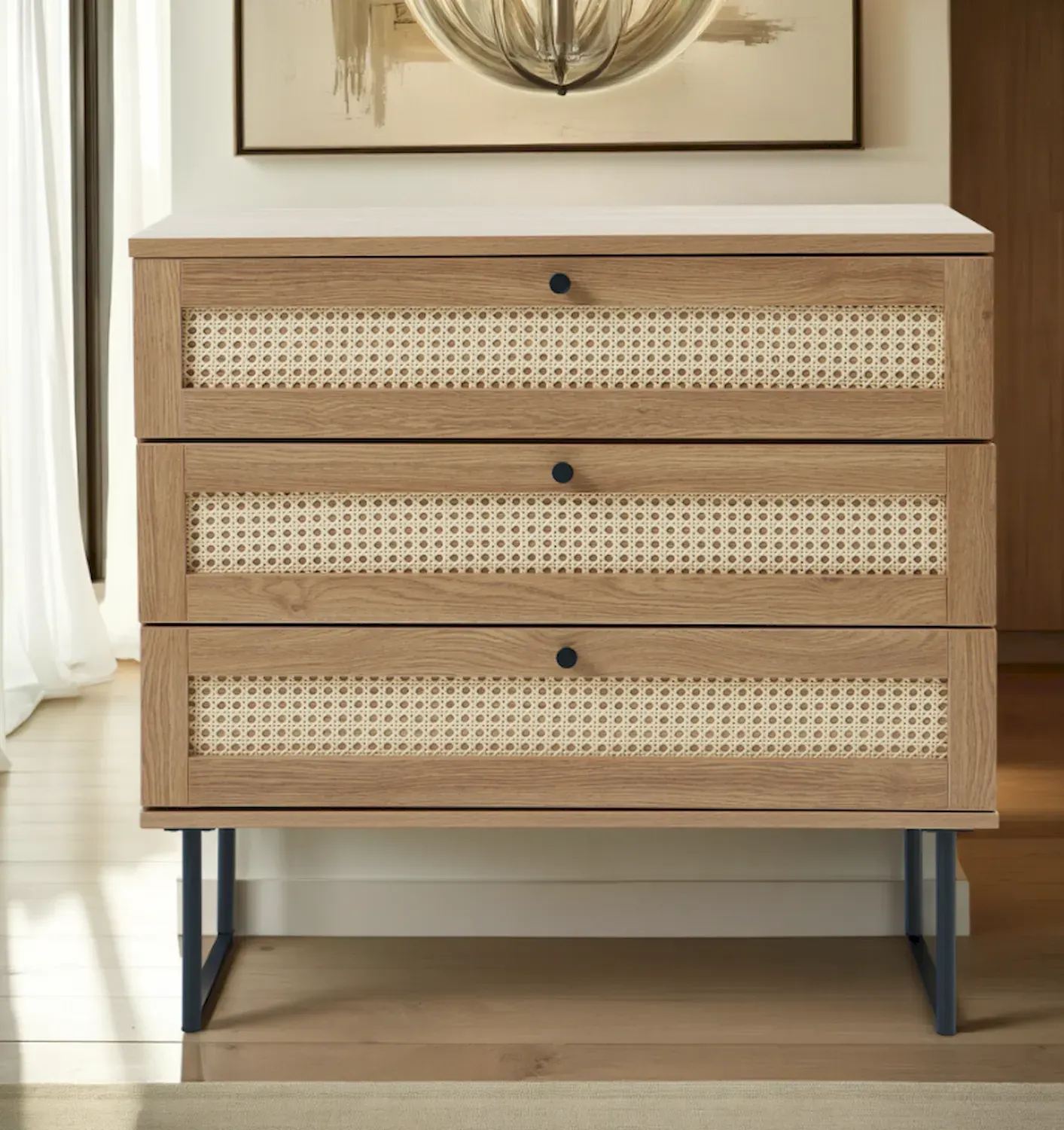 Komoda PENSACOLA z 3 szufladami - efekt dębu, naturalny - UN_44632023