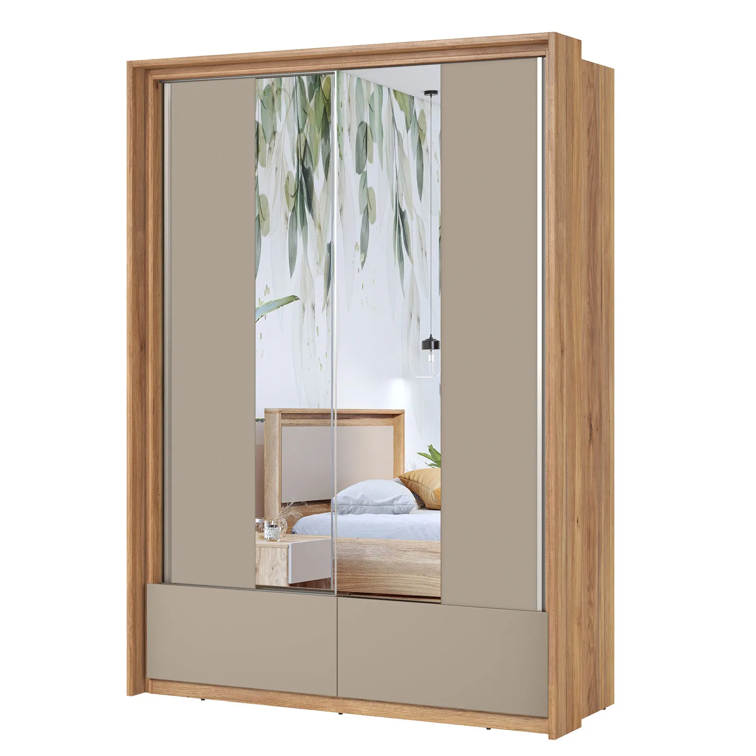 Szafa 2-drzwiowa z lustrem i szufladami IMPRESSIO 159x219 dąb mauvella congo - 24MCNJ61