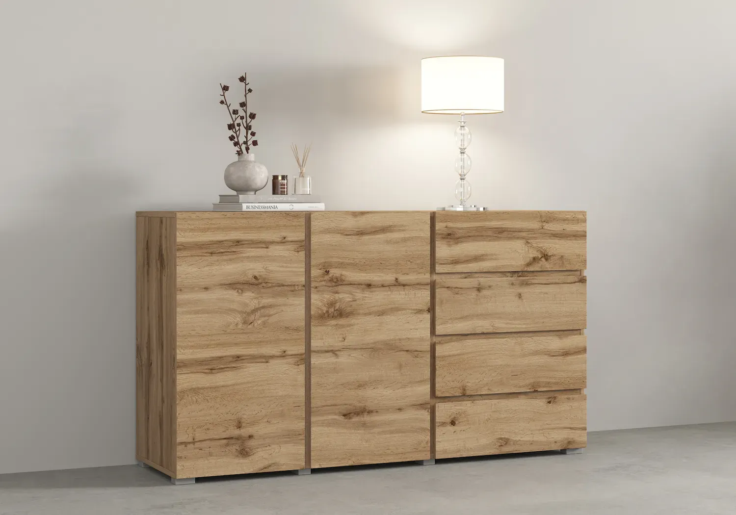 Komoda 2-drzwiowa z 4 szufladami ASYMETRIC 42 dąb wotan - 24N0OA42