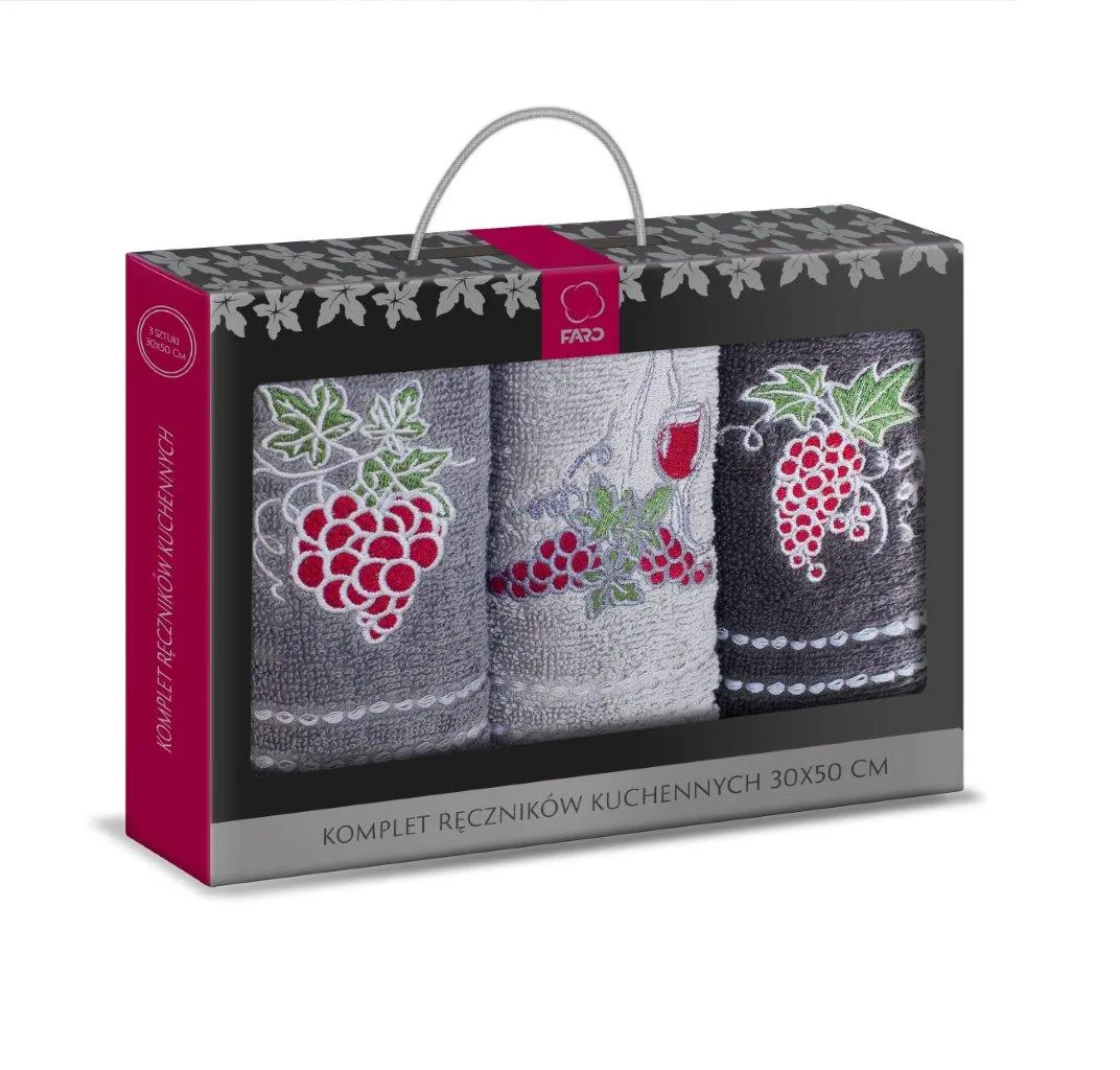 Ręczniki kuchenne 30x50 zestaw 3 szt. WINOGRONA 002 - FARO_28548