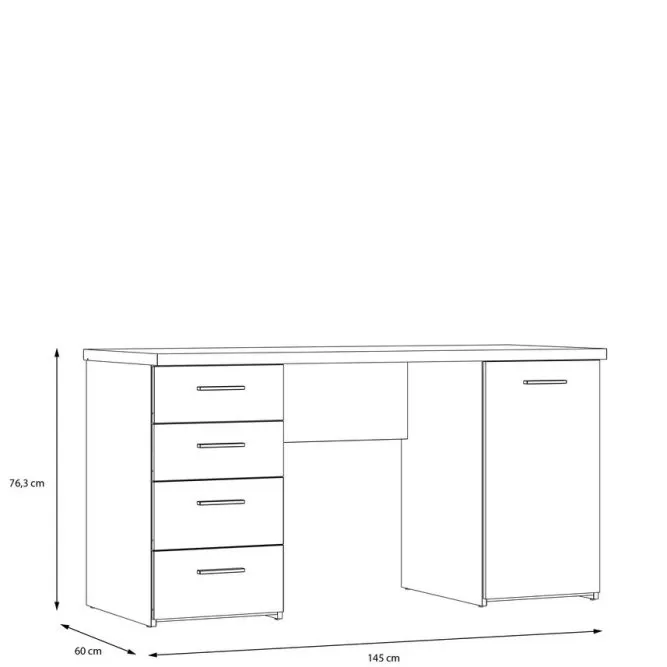 Biurko NET106 z szafką i 4 szufladami - biały, jasny efekt drewna - MT926-Q36