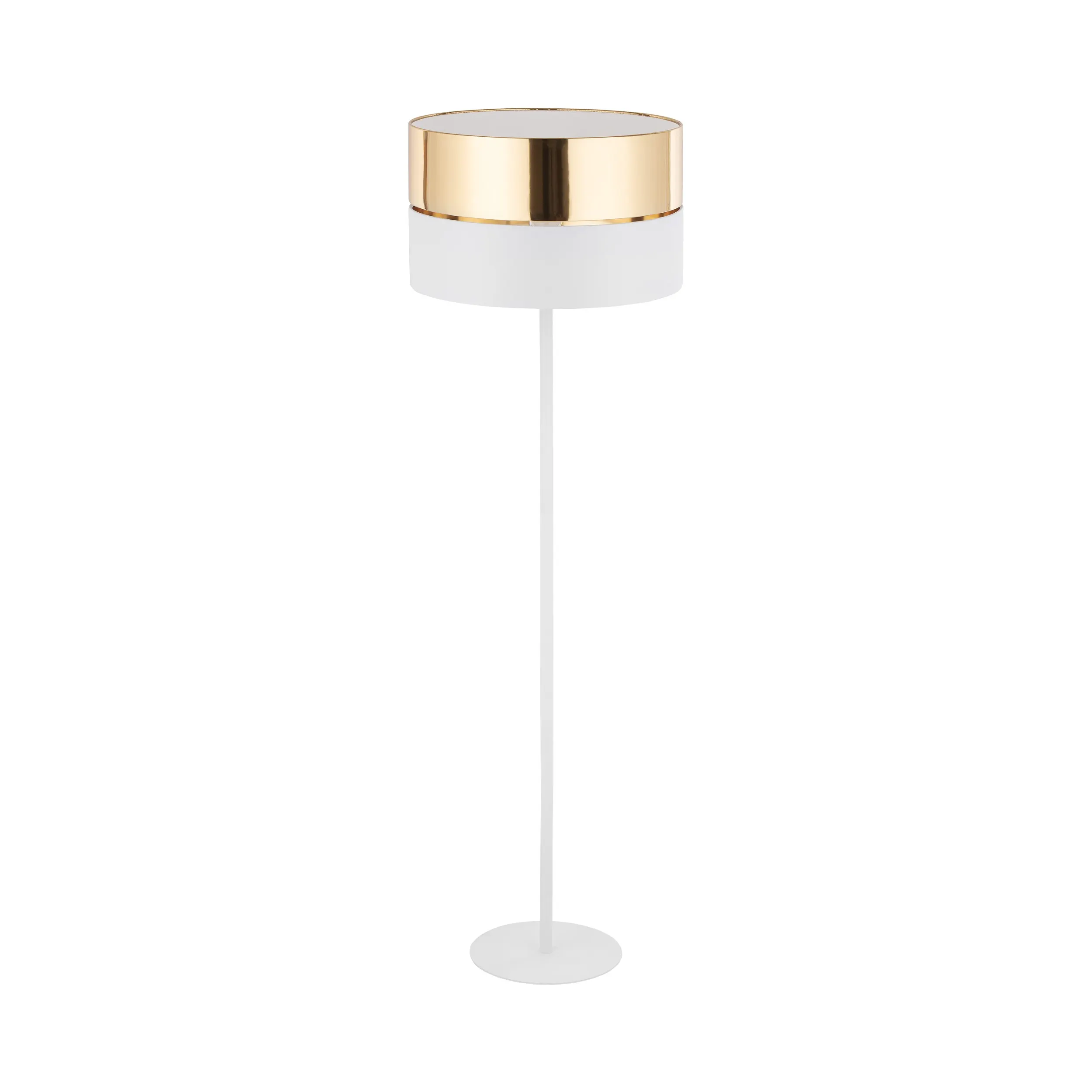 Lampa podłogowa HILTON biała ze złotym elementem okrągła 159x50cm Lampa podłogowa HILTON biała ze złotym elementem okrągła 159x50cm