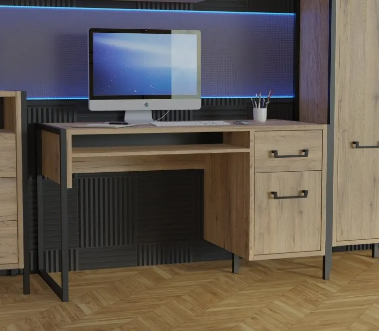 Biurko z szafką i szufladą ORIENTAL TREE Dąb Bartex, czarny - HUDB212R-M524