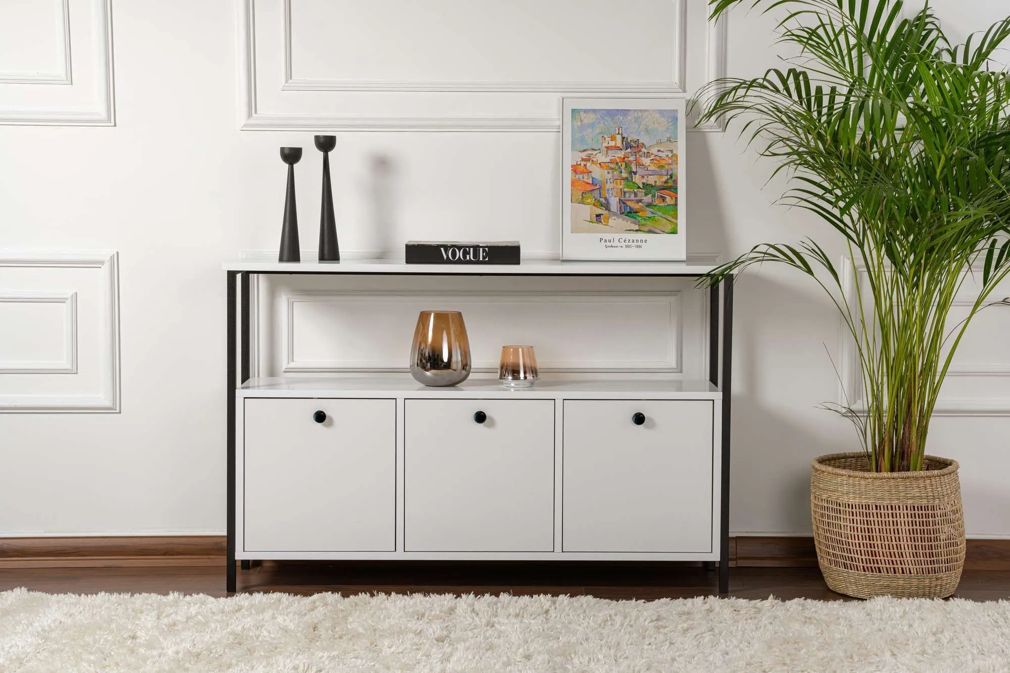 Konsola 3-drzwiowa SOLACE 120 cm biała czarny metalowy stelaż - ASI_241NRD1345