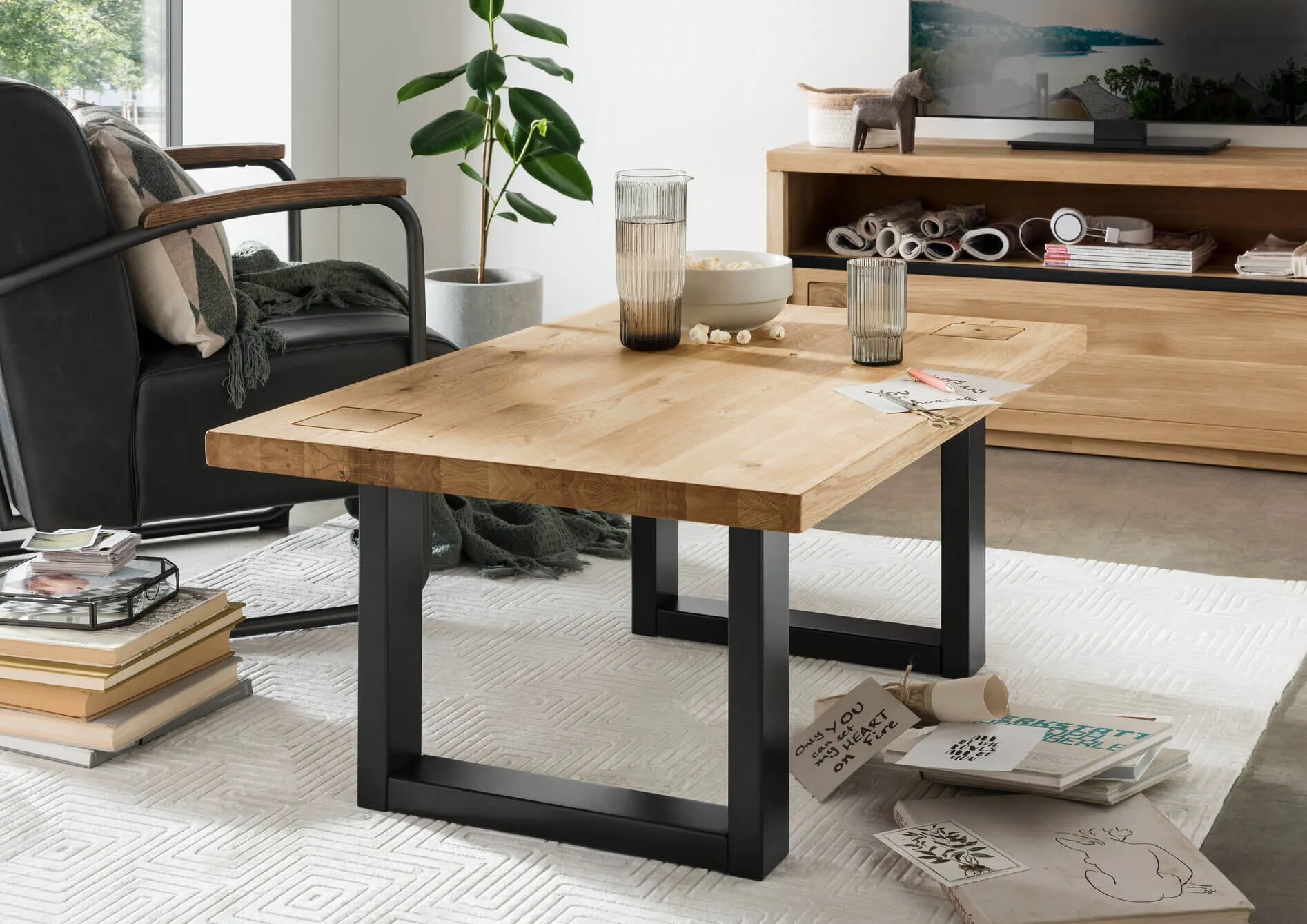 Stolik kawowy dębowy HALLOW 110x70 dąb olejowany, czarny - GK_1031591401