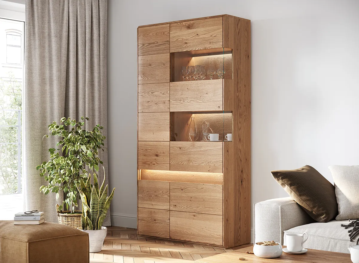 Witryna drewniana szklana DIVISIONE oświetleniem prawa dąb olejowany - ZIDIV02R