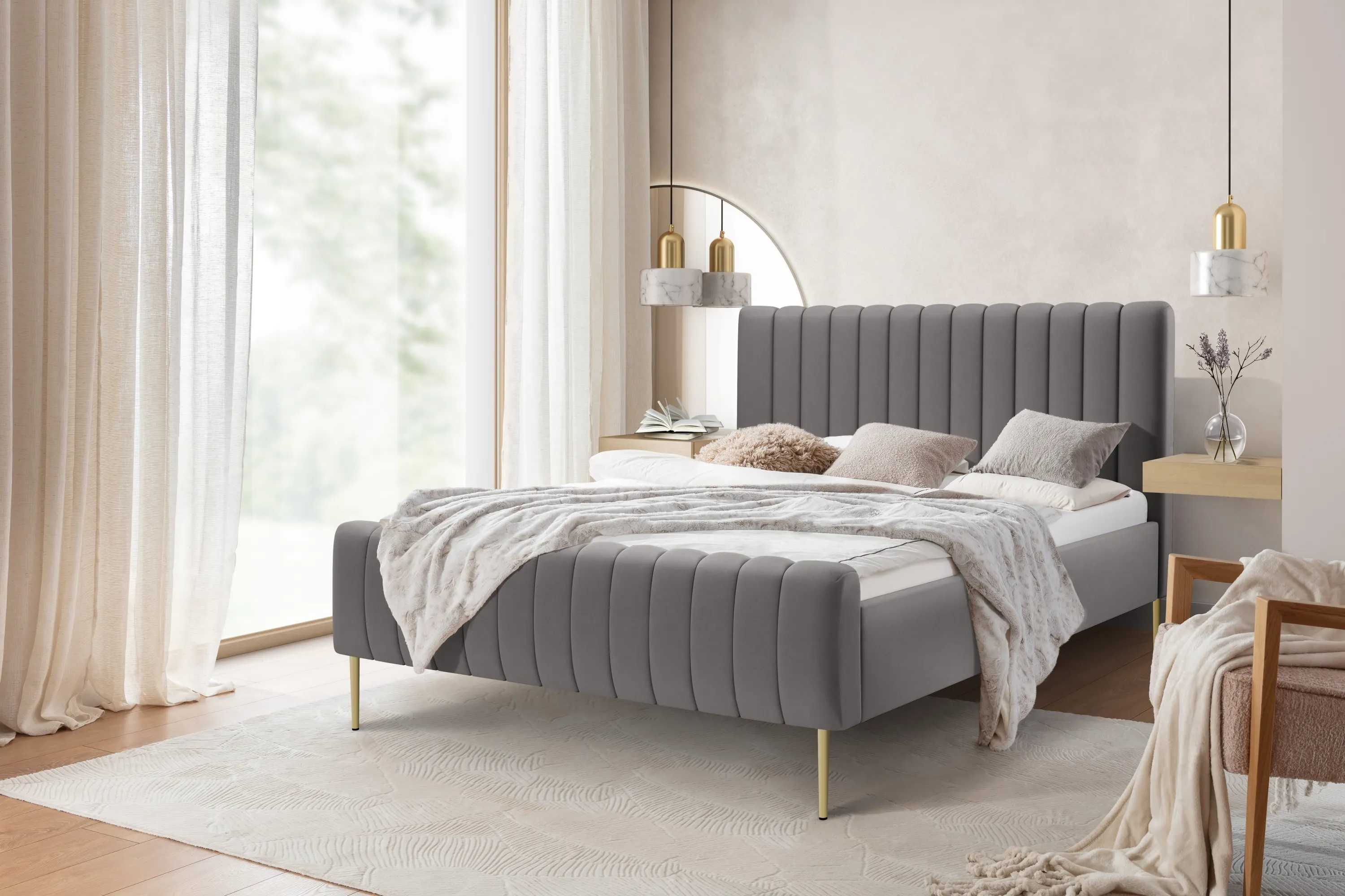 Łóżko Nicole / 120x200 / Velluto 15 / złote nogi - szary - B_158825