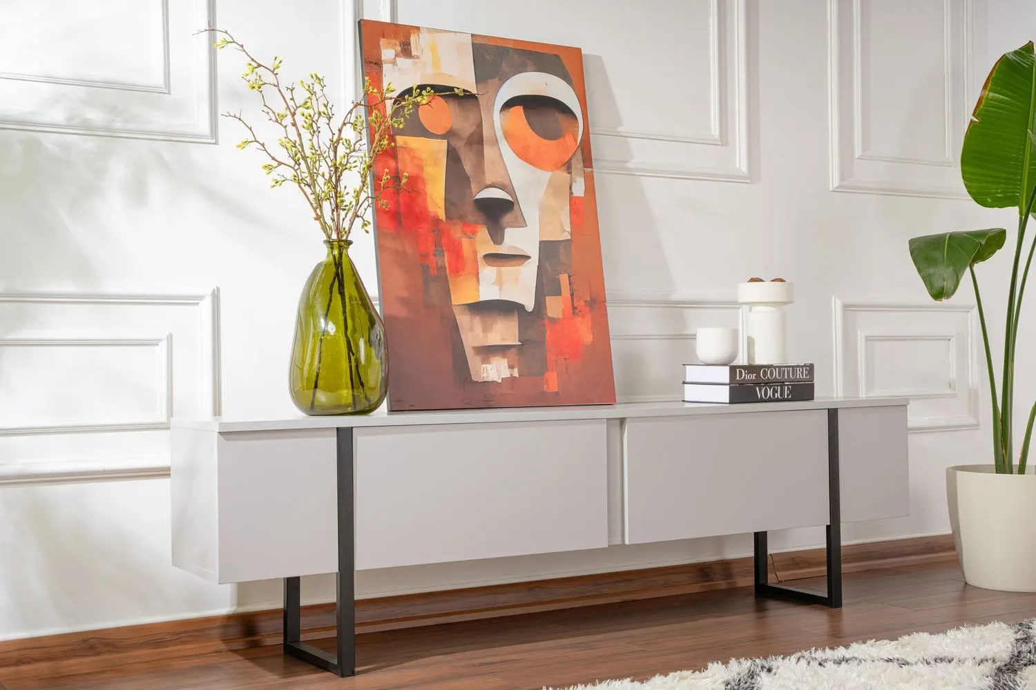 Szafka RTV 2-drzwiowa SERENITY 180 cm szara czarny stelaż - ASI_241NRD1310