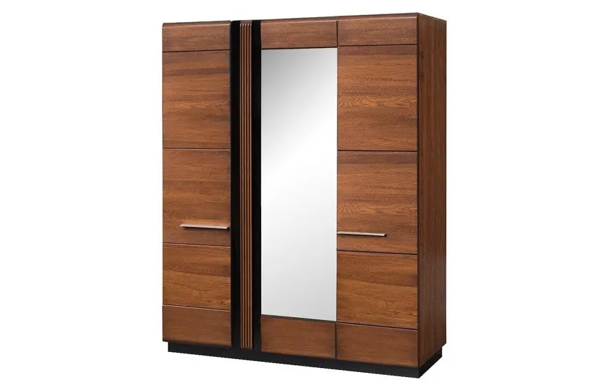 Szafa PORTI 73 3-drzwiowa z lustrem drewniana dąb antyczny czarna 210x165x60cm