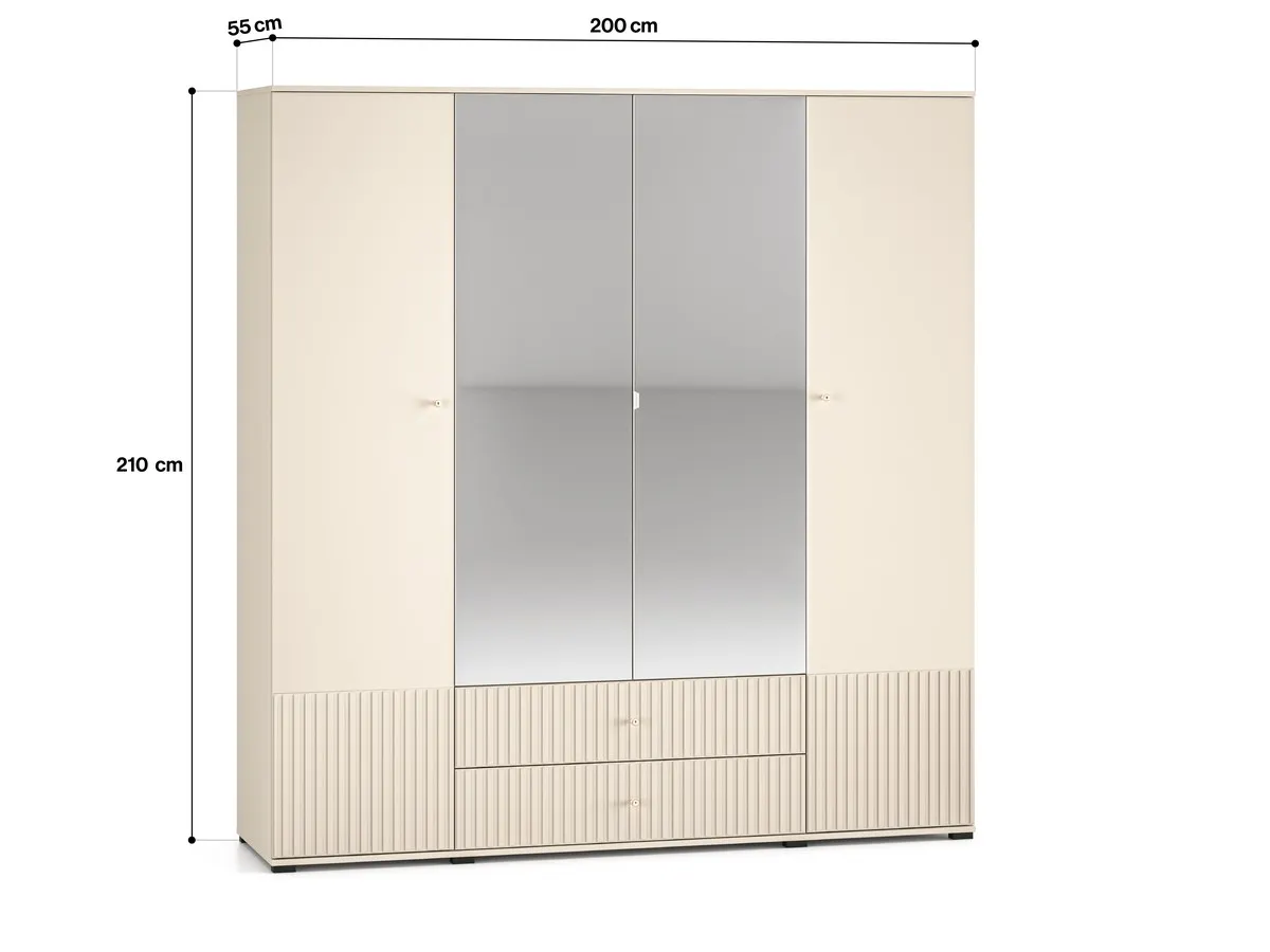 Szafa 4-drzwiowa z lustrem i szufladami SOPHIE 200x210 kaszmirowa - 1SOPH23-001