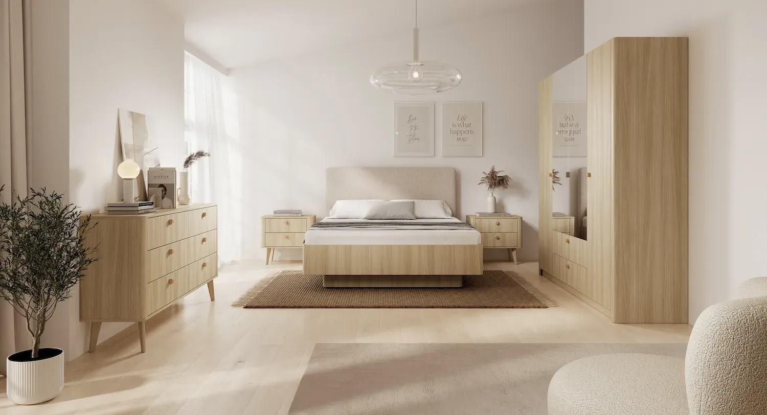 Łóżko z pojemnikiem i tapicerowanym zagłówkiem VIKI tkanina Abriamo 3 dąb barista - LA_VIKI_ŁÓŻKO_Z_ZAGŁOWIEM_TAPICEROWANYM