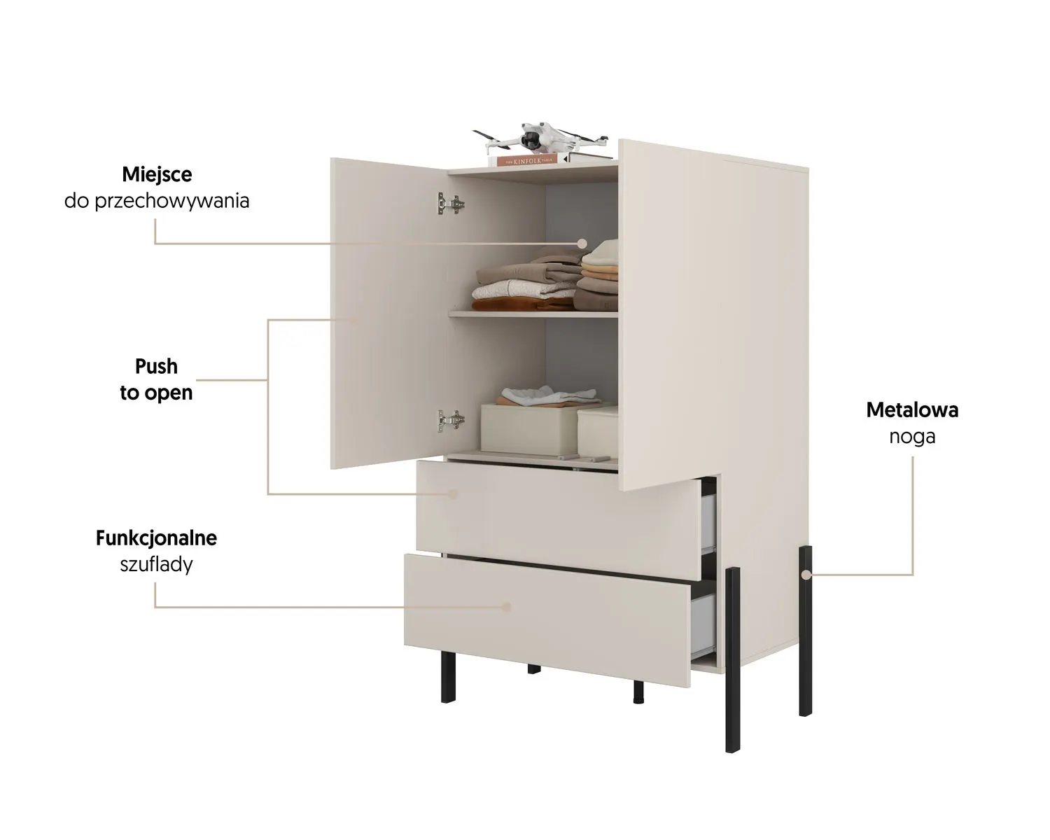 Bieliźniarka 2-drzwiowa z szufladami JUKON S 90x150 kaszmirowa - 24KSND38