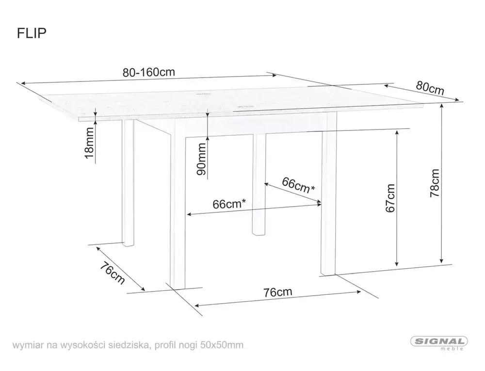 Stół rozkładany FLIP 80(160)x80 kaszmir/dąb cremona torro - FLIPKADCT80