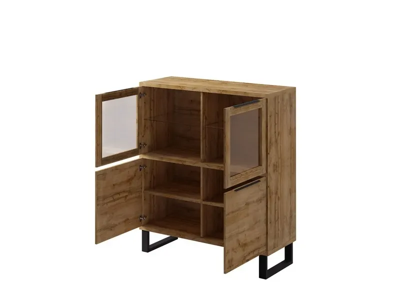 Kredens niski 4-drzwiowy szklany HALLE 120x140 dąb Wotan - 24N0HK42