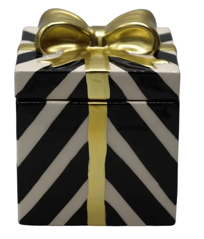 PUZDERKO CERAMICZNE PREZENT W BIAŁO-CZARNE PASKI MAŁY ewax_87924