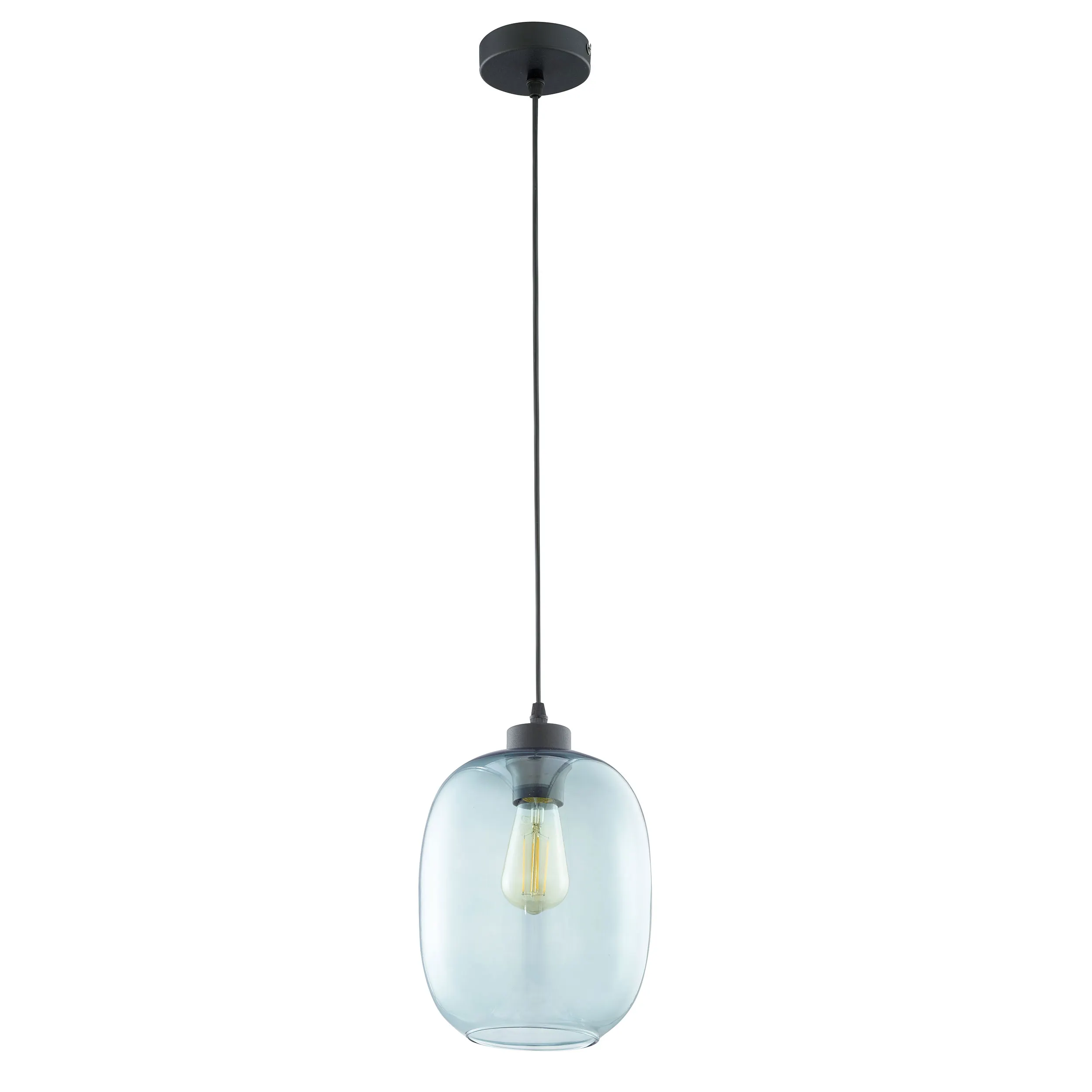 Lampa wisząca ELIO niebieski szklany klosz z czarnymi elementami 170x20cm