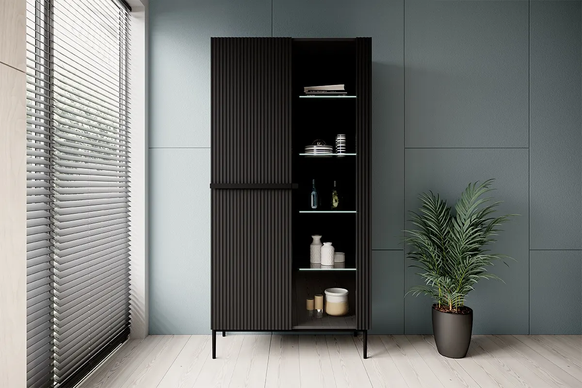 Witryna 2-drzwiowa NICOLE 100 - czarny mat - czarny stelaż - B_148113